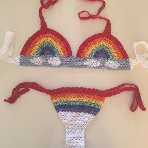 Rainbow crochet hand made and lined Bikini.